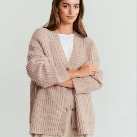 Jenni Kayne Sweaters - Jenni Kayne (XXS) - Oversized - Taupe/Tan - Wool Blend Cocoon Knit Cardigan $345